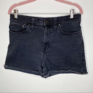Madewell Denim Shorts High Rise Black Jean Stretch Neutral Frayed Hem Size 31